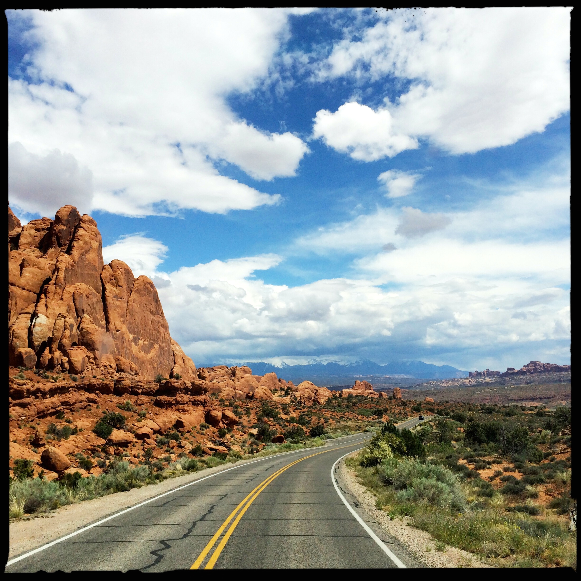 Driving through Arches National Park.